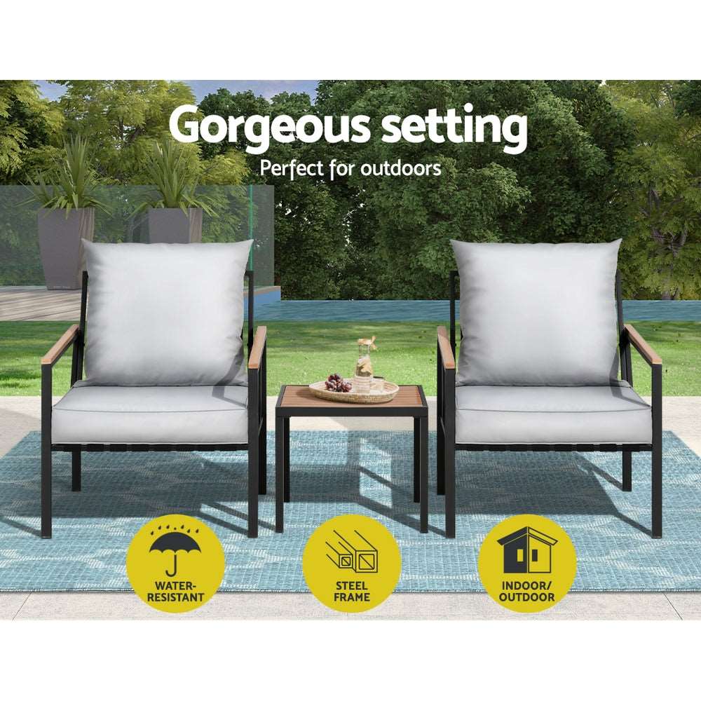 3PC Outdoor Furniture Bistro Set Lounge Setting Chairs Table Patio Black