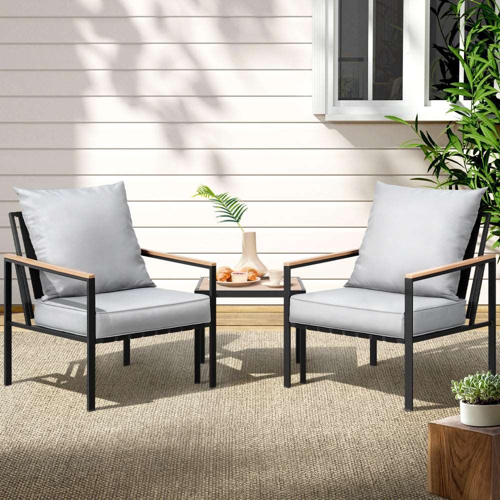 3PC Outdoor Furniture Bistro Set Lounge Setting Chairs Table Patio Black