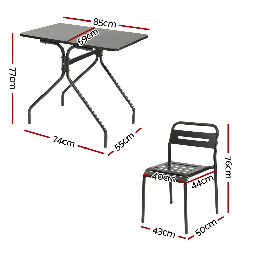 3 Piece Outdoor Bistro Set - Black