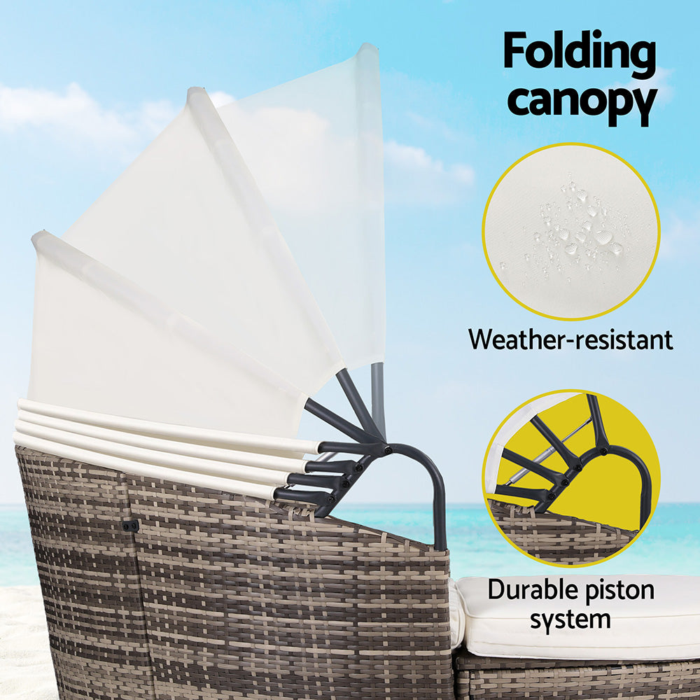 Outdoor Day Bed Sun Lounge Setting Wicker Lounger Furniture Patio Beige Set of 3