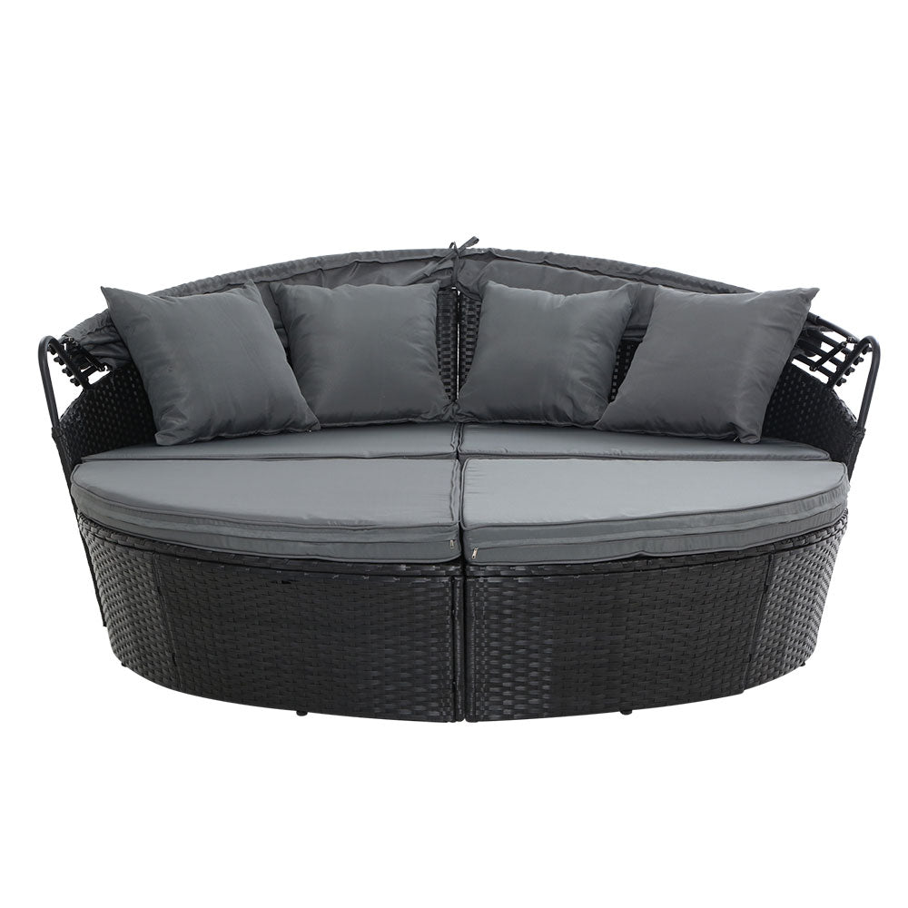 Sun Lounge Setting Wicker Lounger Day Bed Outdoor Furniture Patio Black