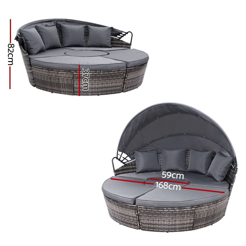 Sun Lounge Setting Wicker Lounger Day Bed Patio Outdoor Furniture Grey