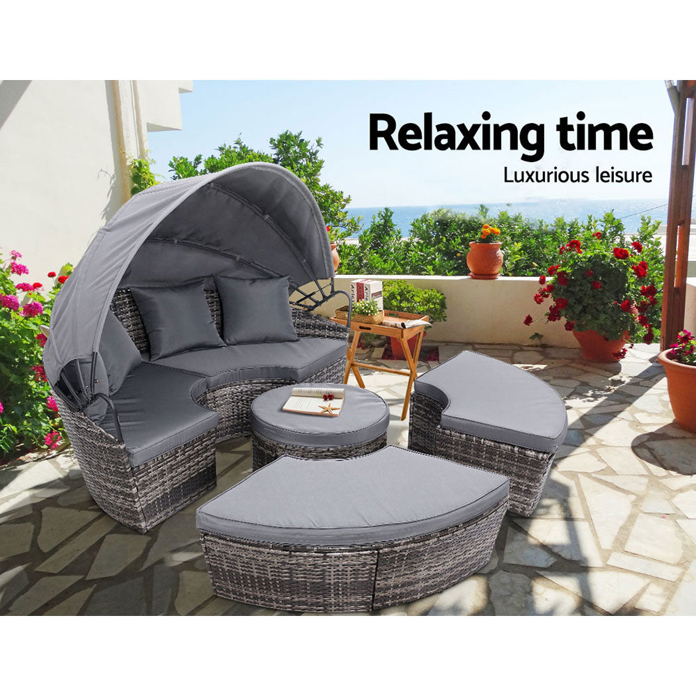 Sun Lounge Setting Wicker Lounger Day Bed Patio Outdoor Furniture Grey