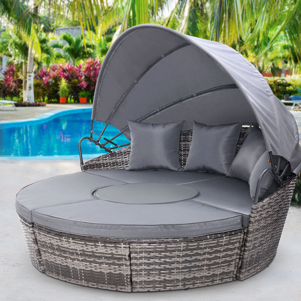 Sun Lounge Setting Wicker Lounger Day Bed Patio Outdoor Furniture Grey