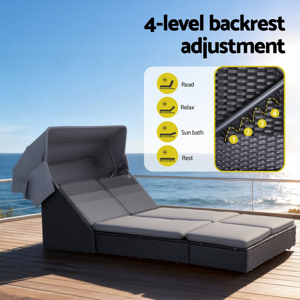 Outdoor Day Bed Sun Lounge Setting Wicker Lounger Patio Furniture