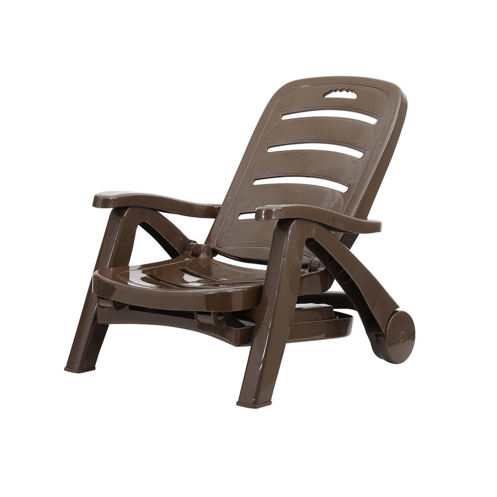 Sun Lounger Folding Lounge Chair Wheels Patio Outdoor Furniture Brown