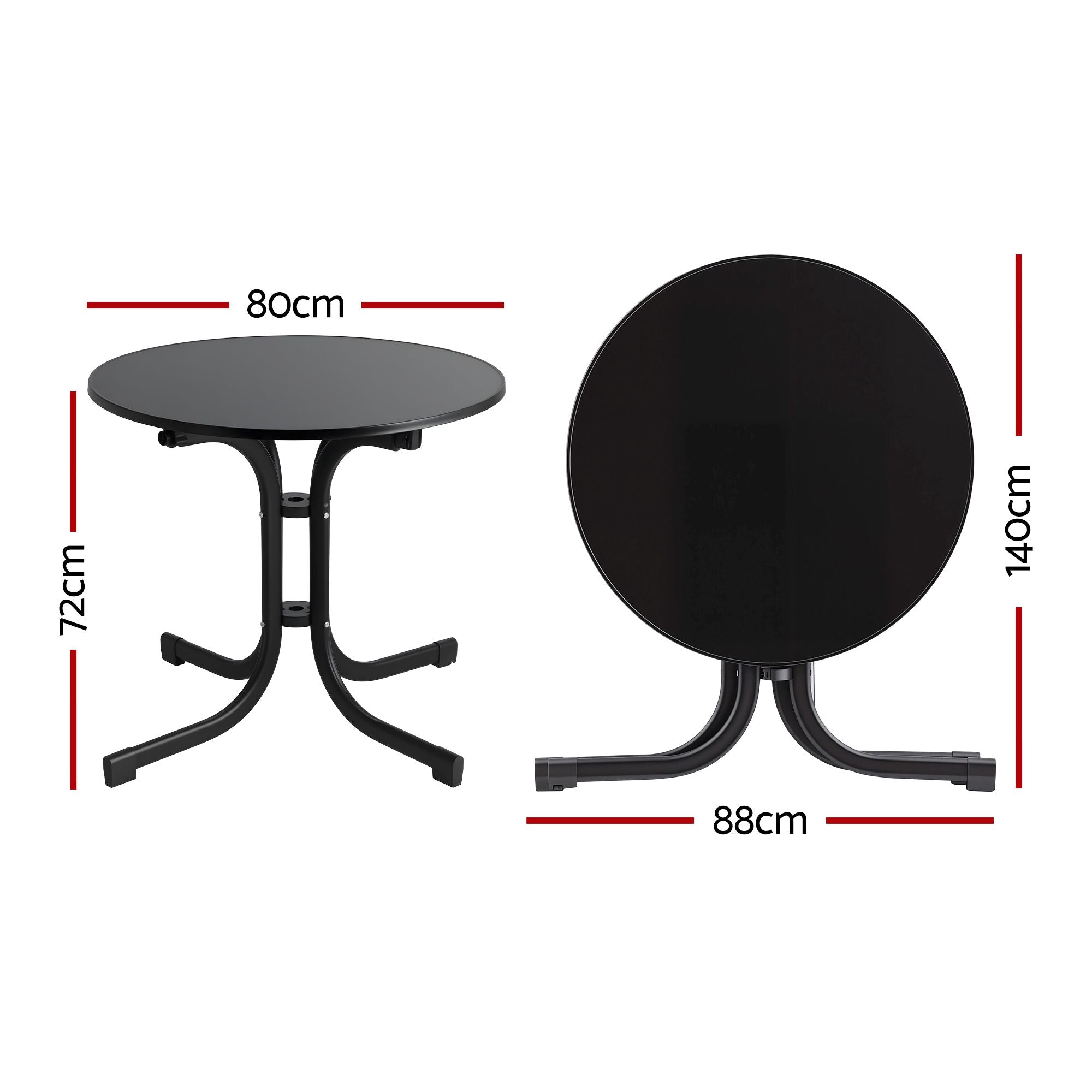 Outdoor Side Table 80cm Folding Steel Round Bistro Desk Cafe Patio Furniture Black