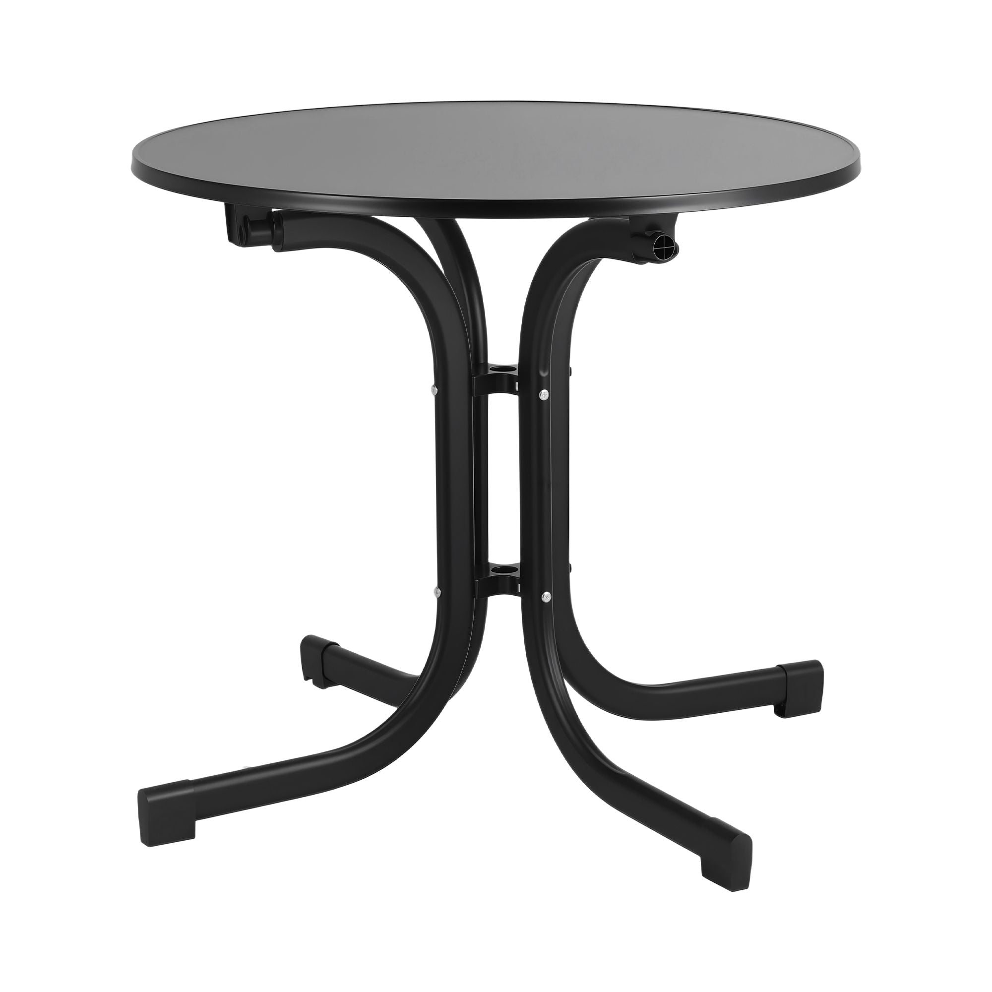 Outdoor Side Table 80cm Folding Steel Round Bistro Desk Cafe Patio Furniture Black
