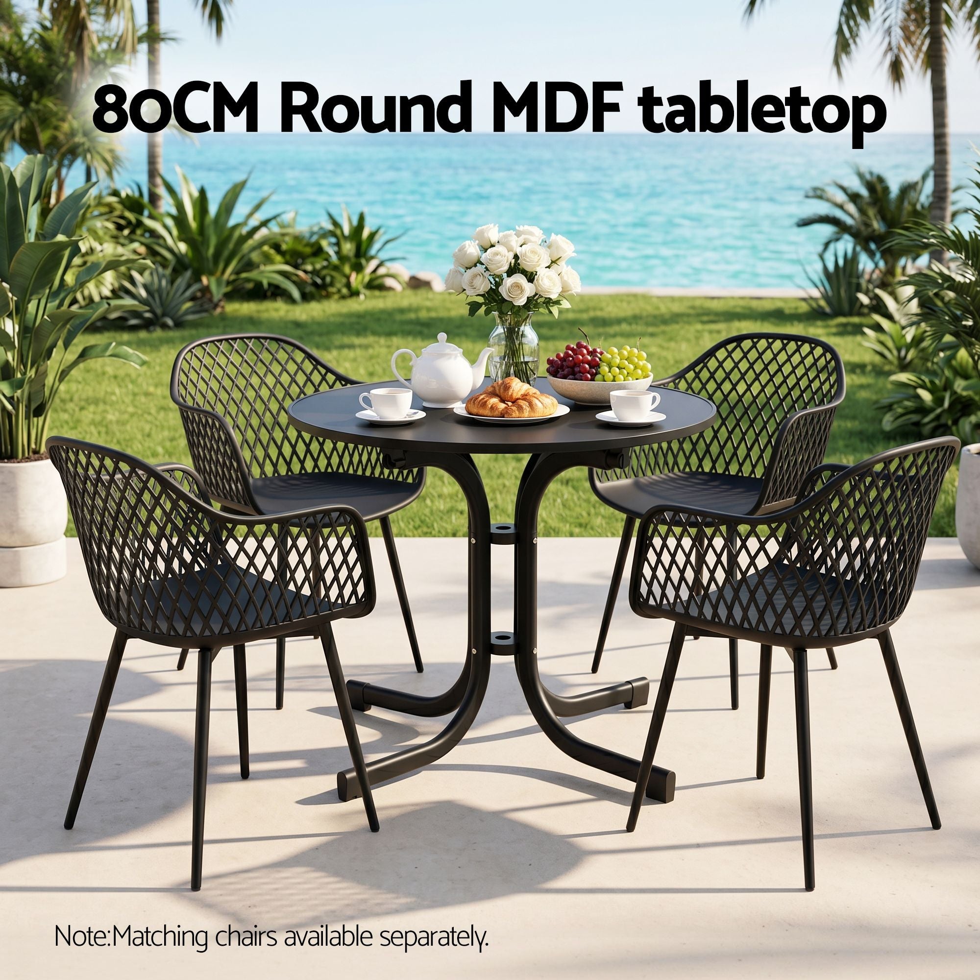 Outdoor Side Table 80cm Folding Steel Round Bistro Desk Cafe Patio Furniture Black