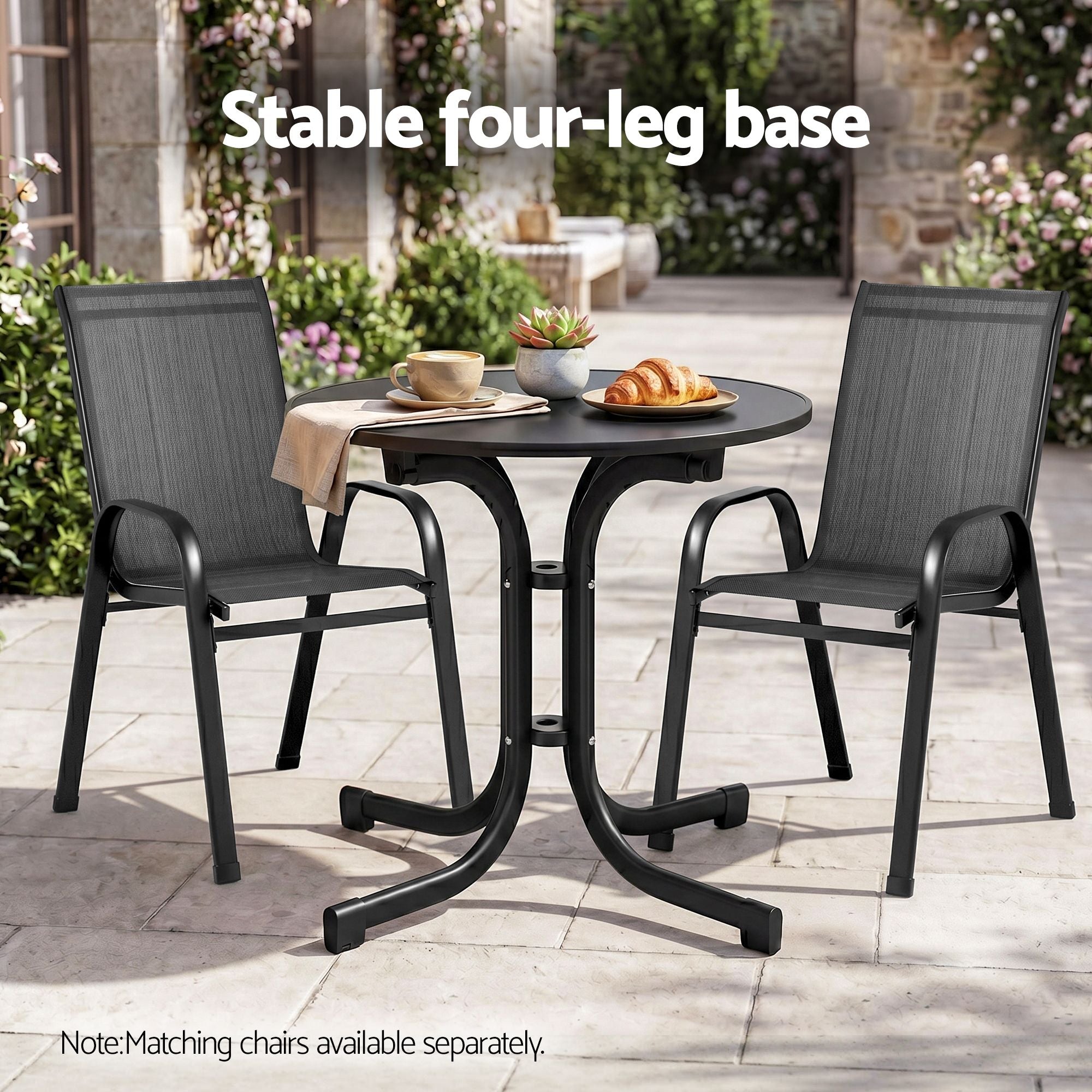 Outdoor Side Table 80cm Folding Steel Round Bistro Desk Cafe Patio Furniture Black