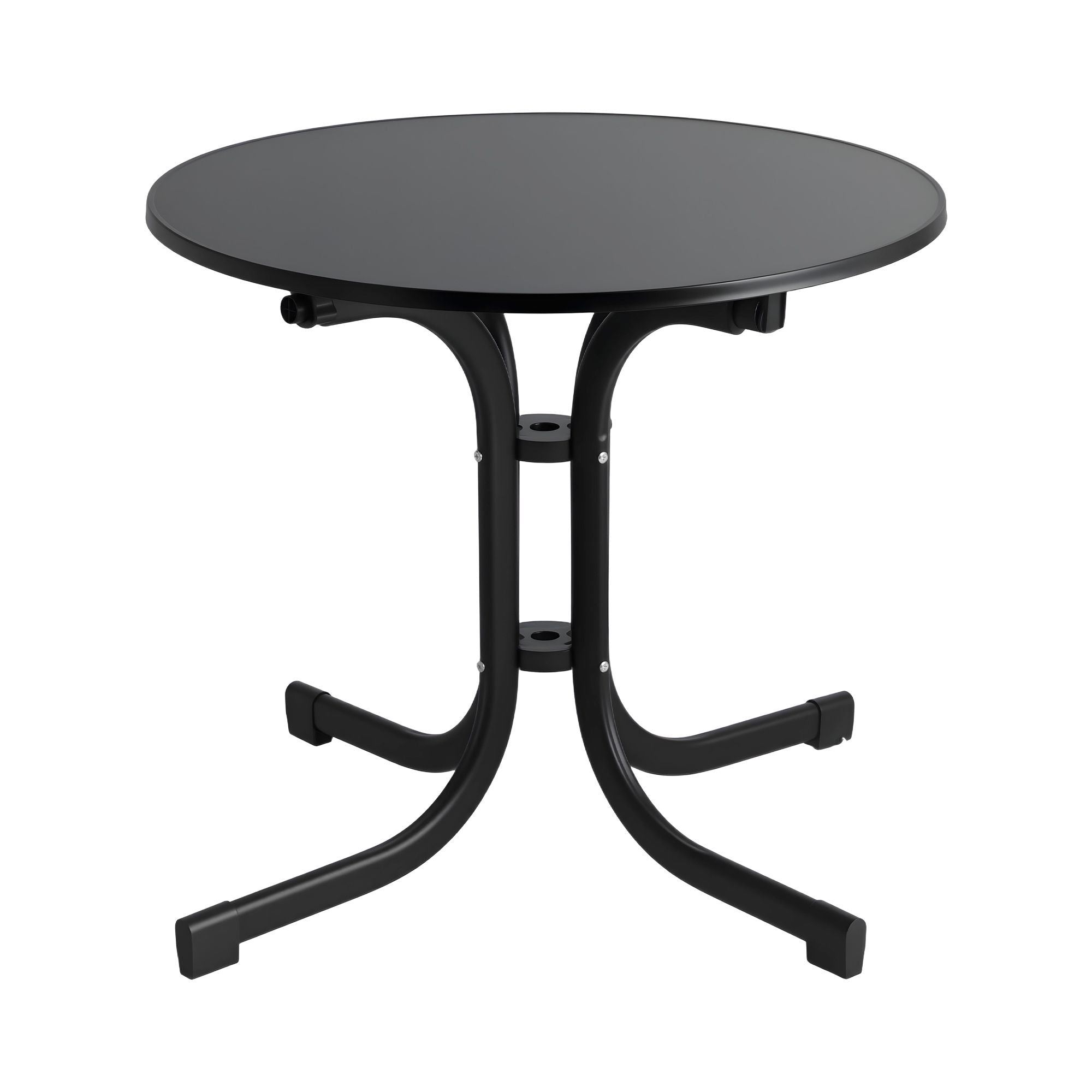 Outdoor Side Table 80cm Folding Steel Round Bistro Desk Cafe Patio Furniture Black