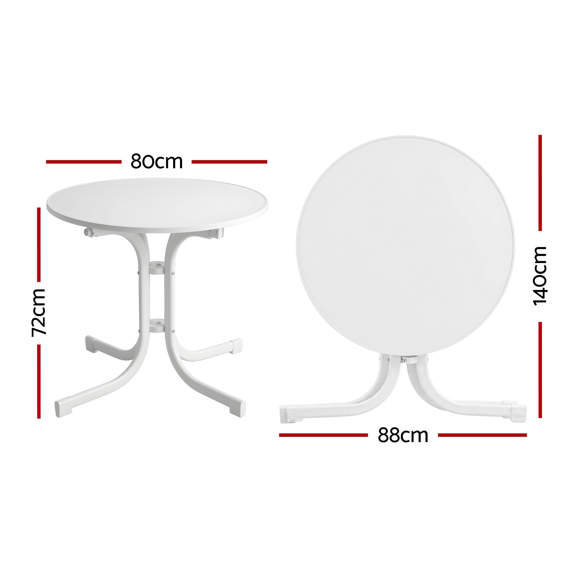 Outdoor Side Table 80cm Folding Steel Round Bistro Desk Cafe Patio Furniture White