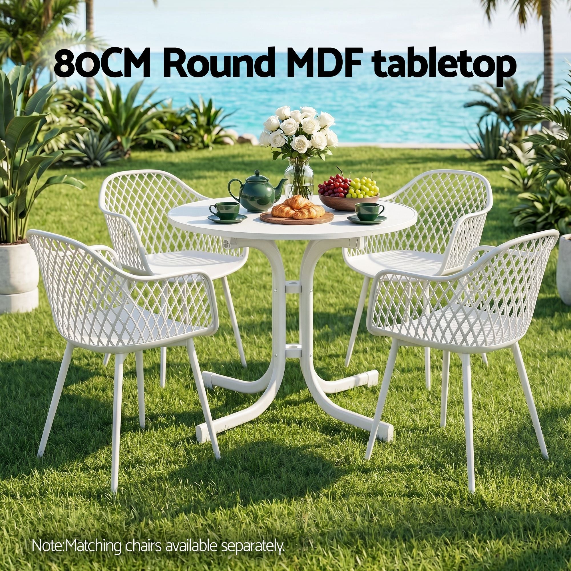 Outdoor Side Table 80cm Folding Steel Round Bistro Desk Cafe Patio Furniture White