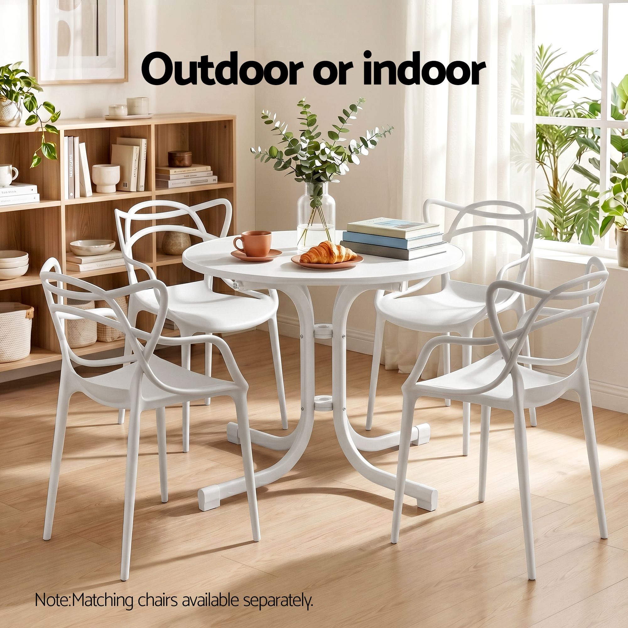 Outdoor Side Table 80cm Folding Steel Round Bistro Desk Cafe Patio Furniture White