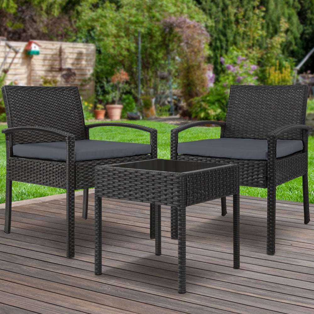 3PC Patio Furniture Bistro Set Wicker Outdoor Lounge Setting Black