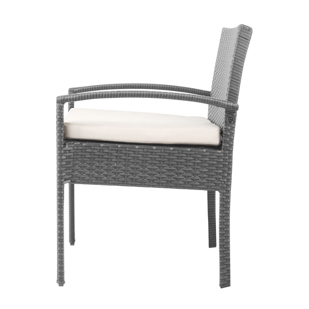 3PC Patio Furniture Bistro Set Wicker Outdoor Lounge Setting Grey