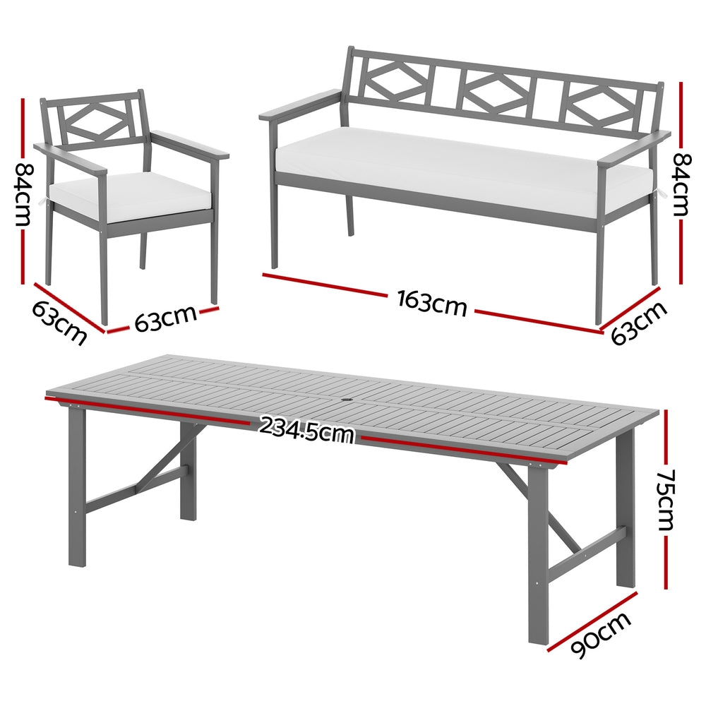 6 Seat Acacia Wood Outdoor Dining Set Grey