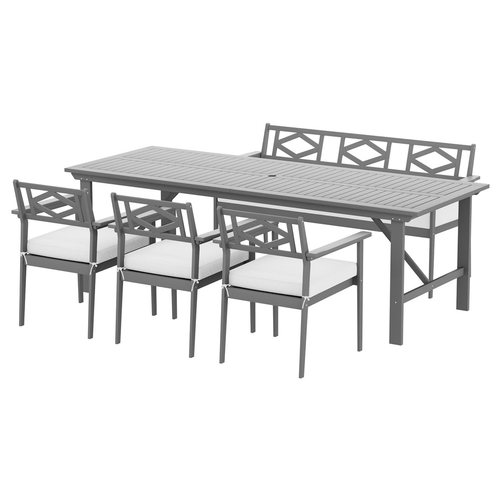 6 Seat Acacia Wood Outdoor Dining Set Grey