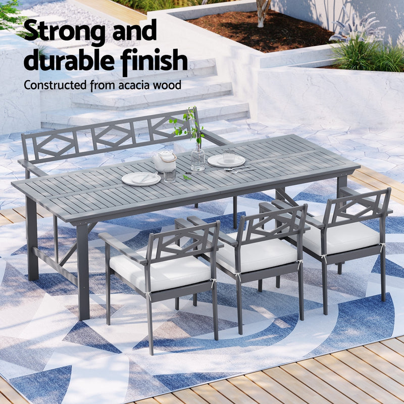 6 Seat Acacia Wood Outdoor Dining Set Grey