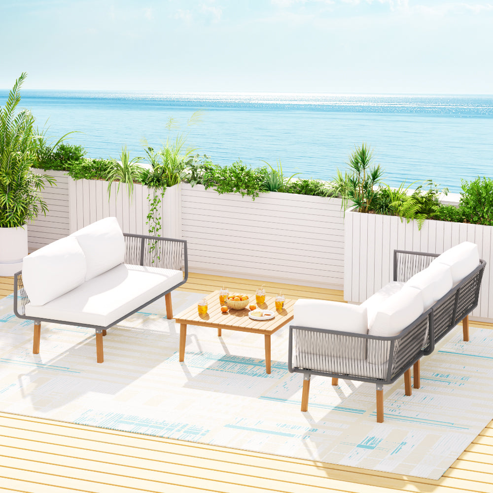 5-Seater Outdoor Sofa Set Wooden Lounge Setting Aluminum