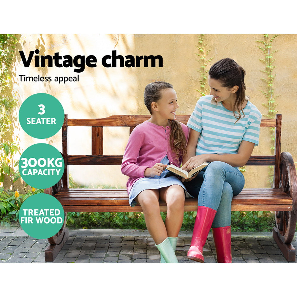 Outdoor Garden Bench Wooden 3 Seater Wagon Chair Lounge Patio Furniture
