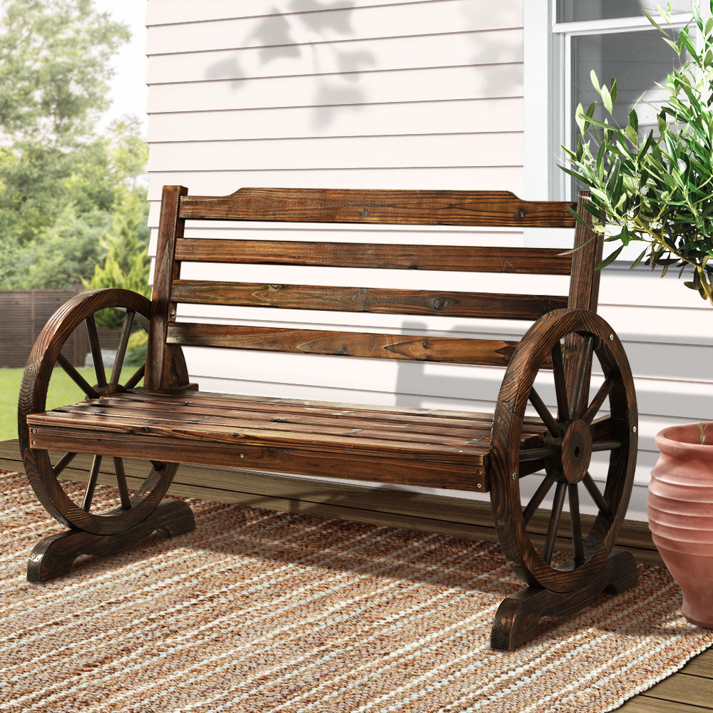 Outdoor Garden Bench Wooden 2 Seat Wagon Chair Patio Furniture Brown
