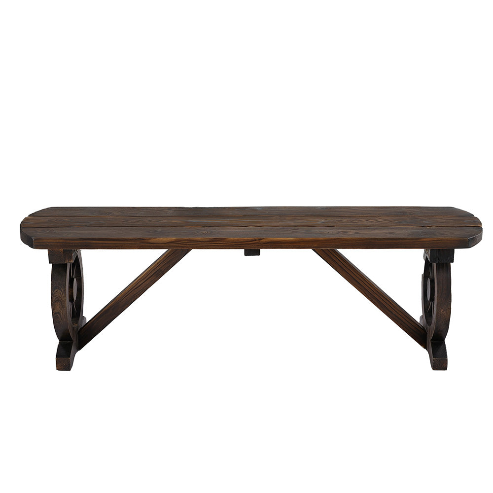 Outdoor Garden Bench Wagon Wheel 2-Seater Wooden Patio Seat - Brown