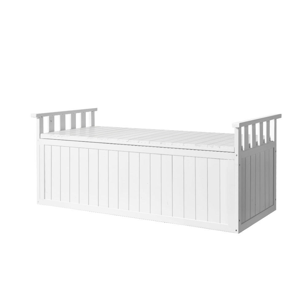Outdoor Storage Bench Box 129cm Wooden Garden Toy Chest Patio Furniture XL - White