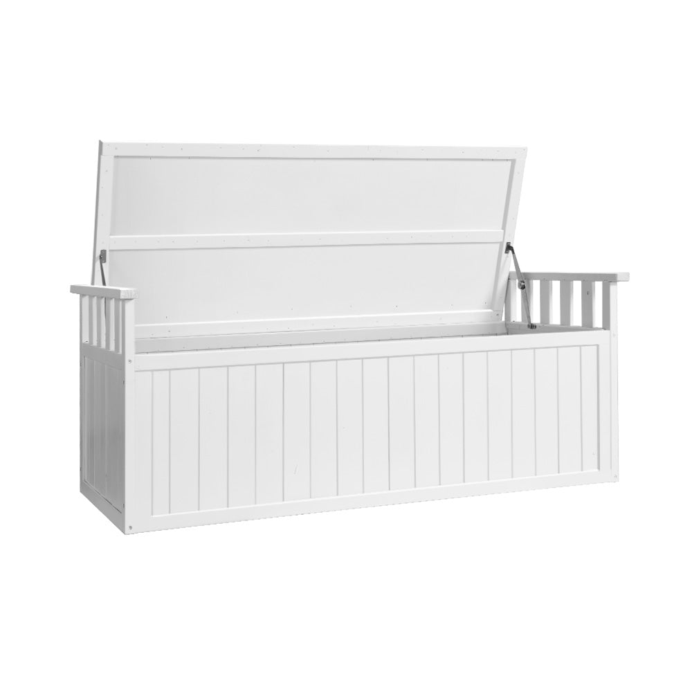 Outdoor Storage Bench Box 129cm Wooden Garden Toy Chest Patio Furniture XL - White
