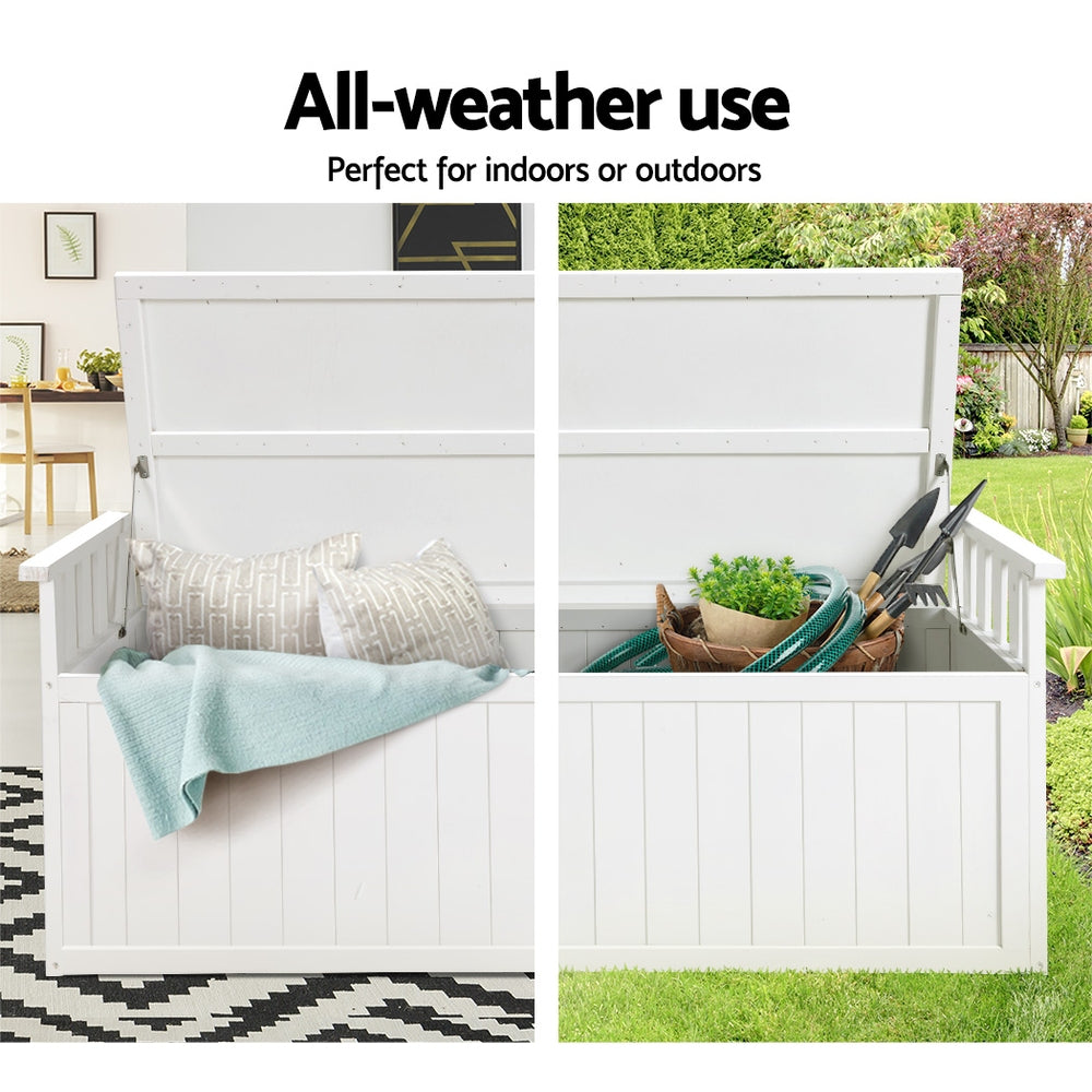 Outdoor Storage Bench Box 129cm Wooden Garden Toy Chest Patio Furniture XL - White
