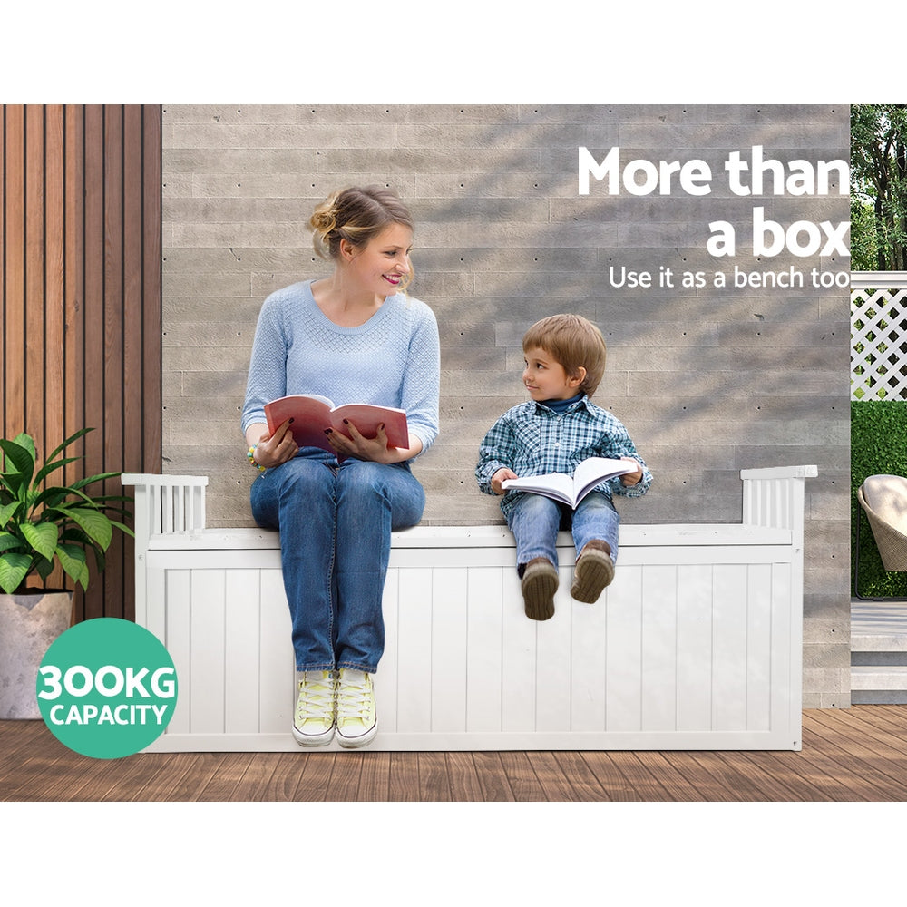 Outdoor Storage Bench Box 129cm Wooden Garden Toy Chest Patio Furniture XL - White
