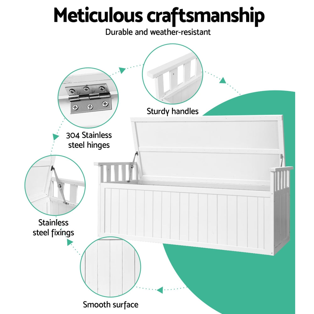 Outdoor Storage Bench Box 129cm Wooden Garden Toy Chest Patio Furniture XL - White