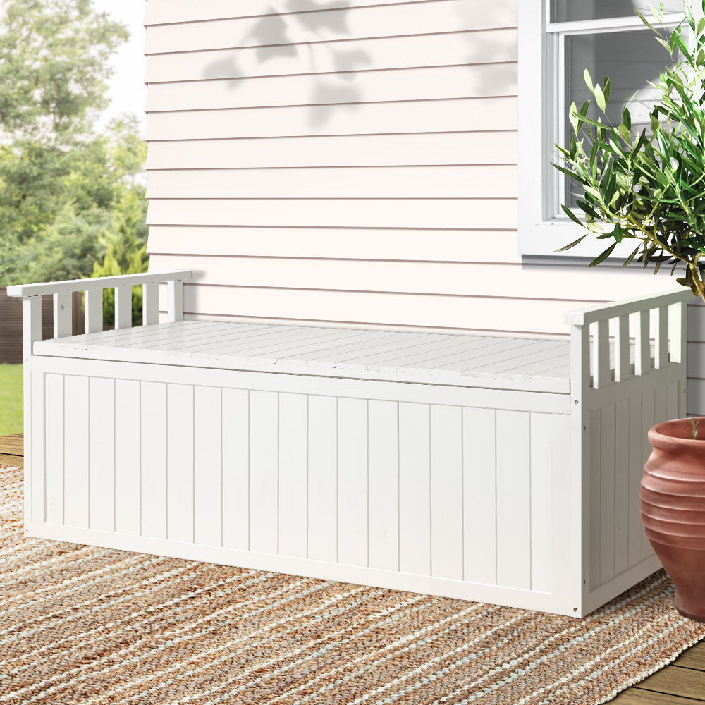 Outdoor Storage Bench Box 129cm Wooden Garden Toy Chest Patio Furniture XL - White