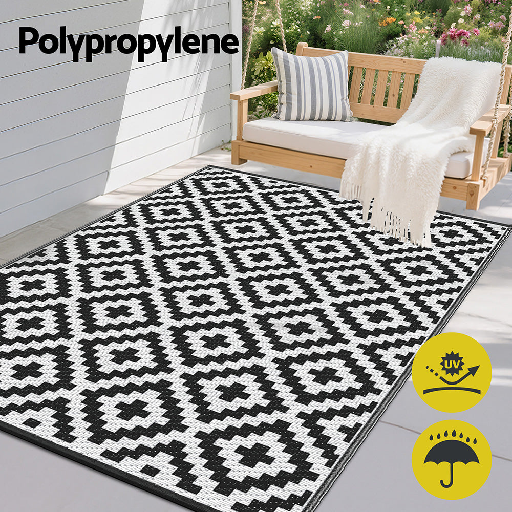 Outdoor Rugs 120x180cm Large Carpet Reversible Area Mat PP Dual-Sided Patio Rug Cross