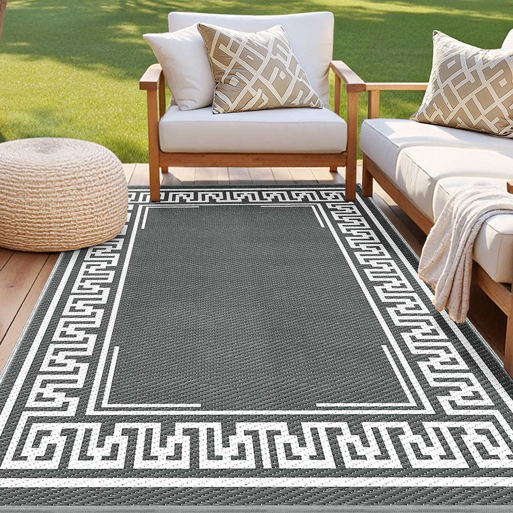 Outdoor Rugs 152x244cm Large Carpet Reversible Area Mat PP Dual-Sided Patio Rug Greek Key