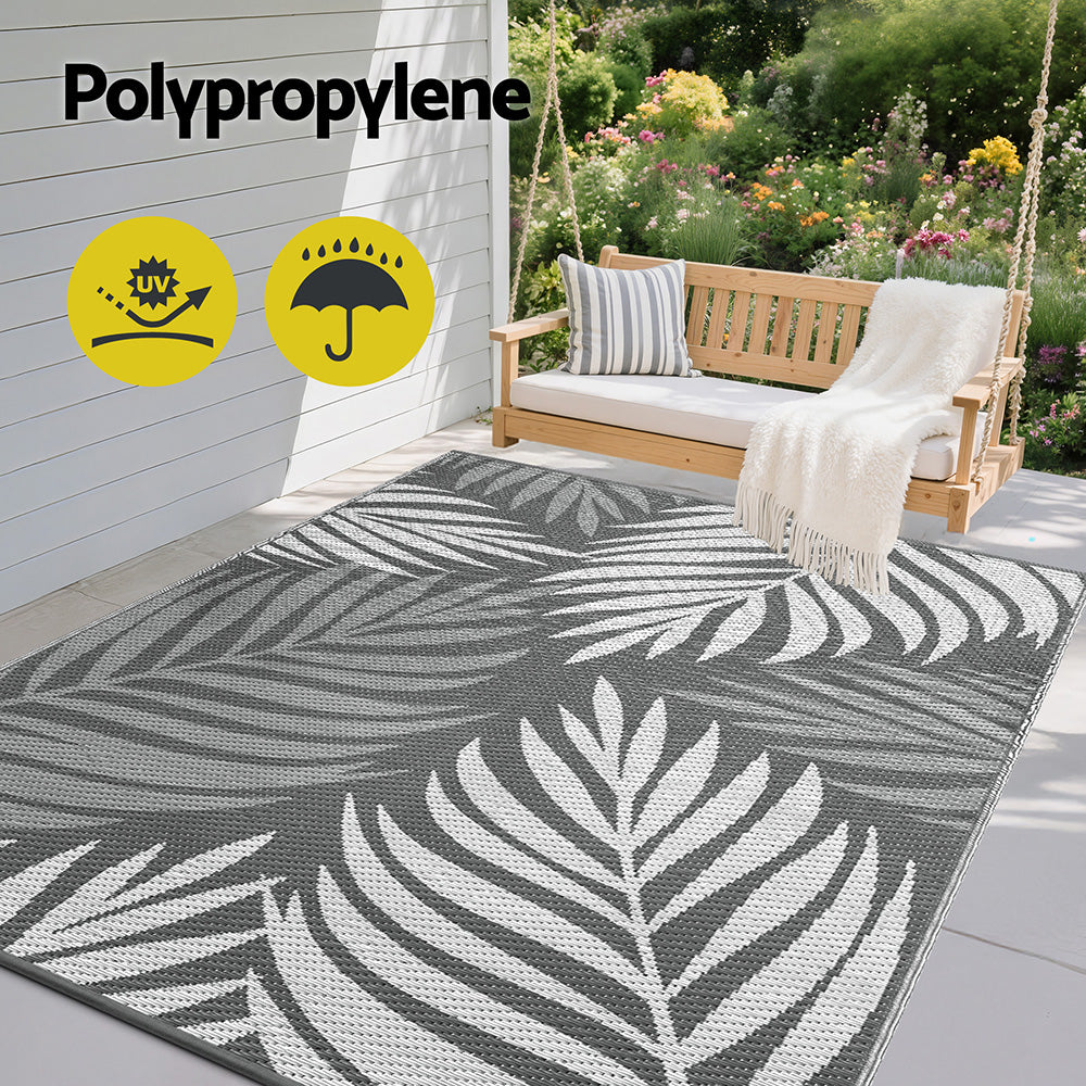 Outdoor Rugs 152x244cm Large Carpet Reversible Area Mat PP Dual-Sided Patio Rug Leaf