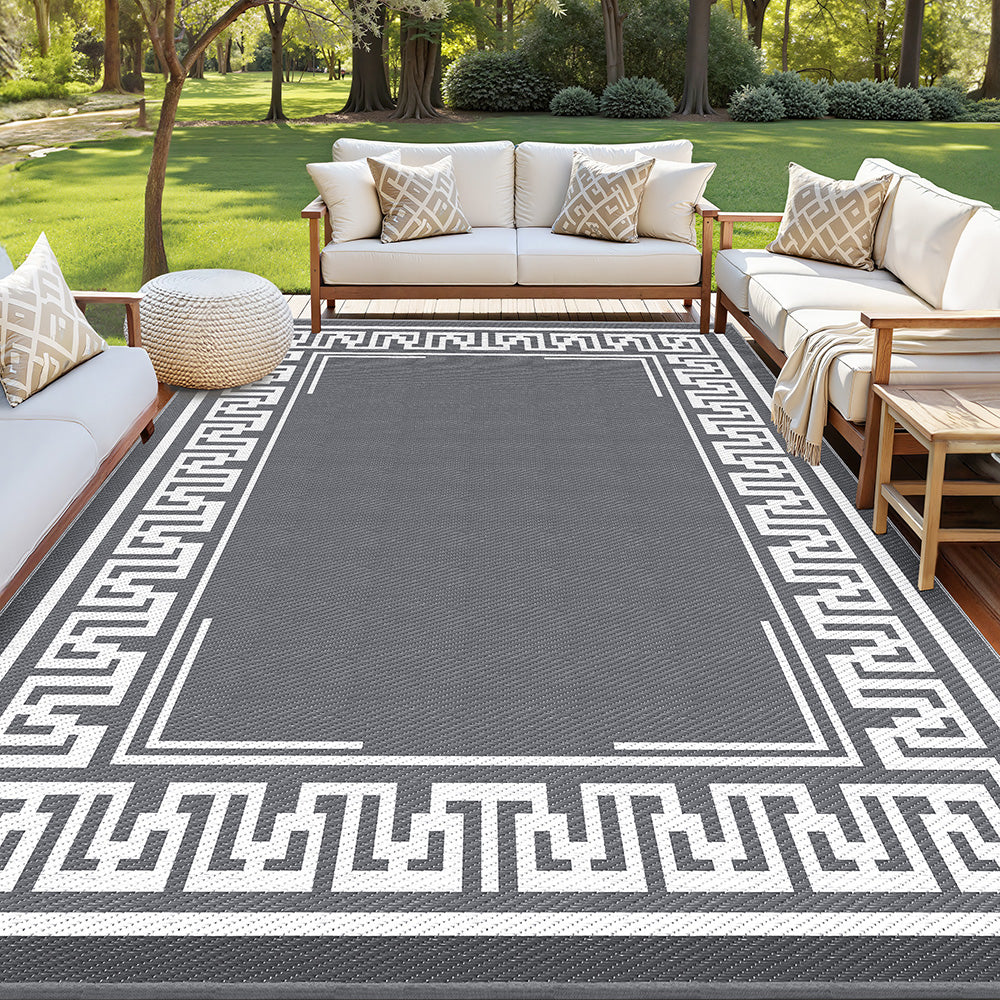Outdoor Rugs 274x366cm Large Carpet Reversible Area Mat PP Dual-Sided Patio Rug Greek Key