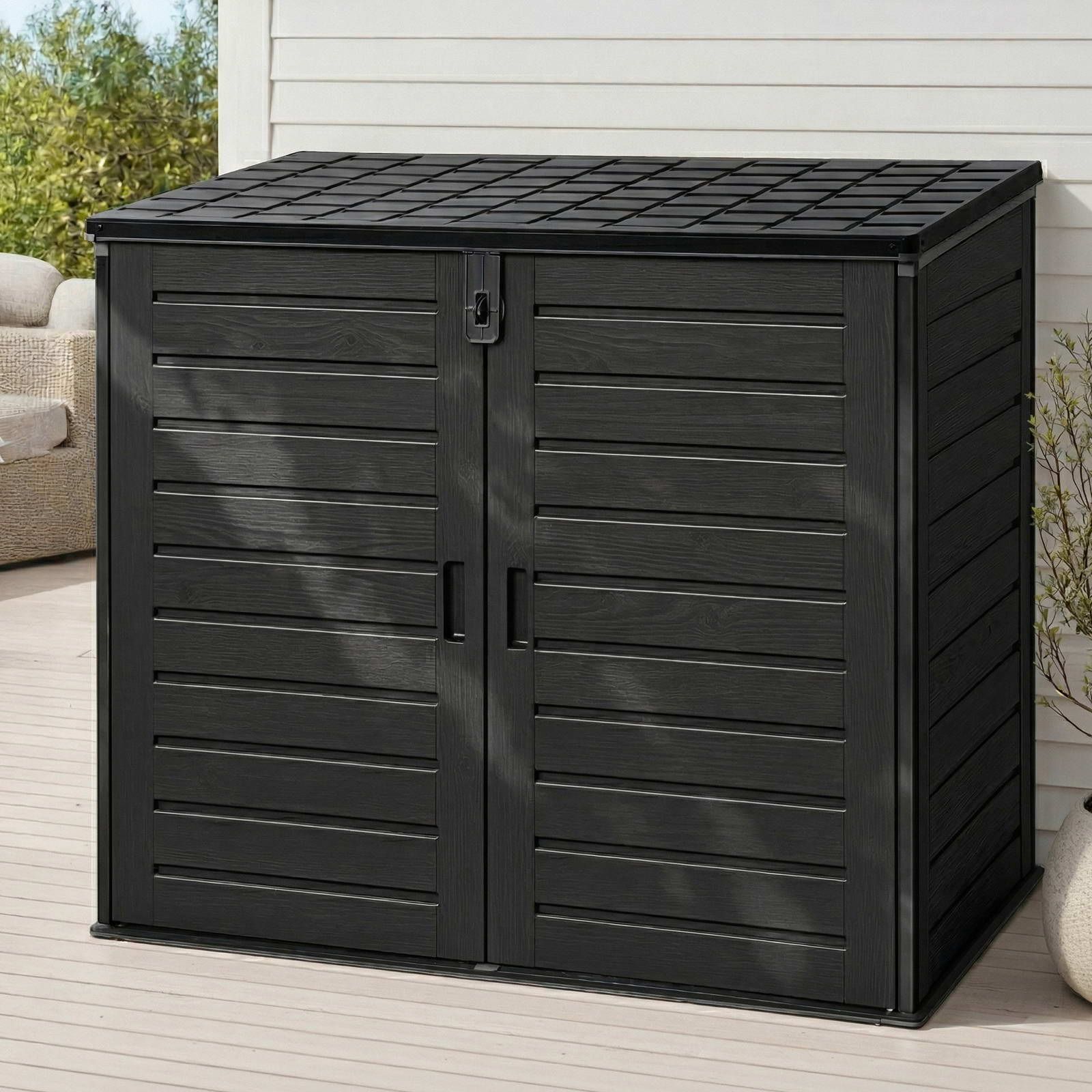 Outdoor Storage Box 1170L Container Lockable Cabinet Tool Organizer Shed Black