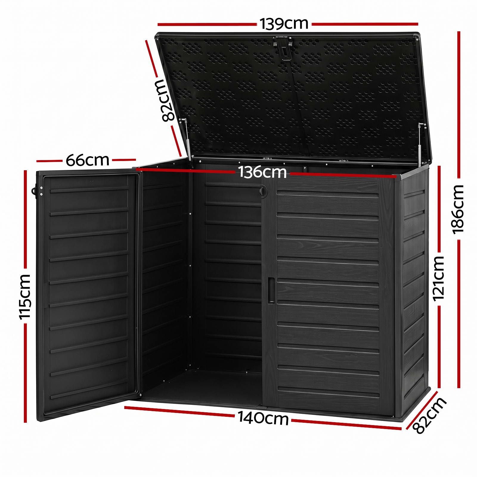 Outdoor Storage Box 1170L Container Lockable Cabinet Tool Organizer Shed Black