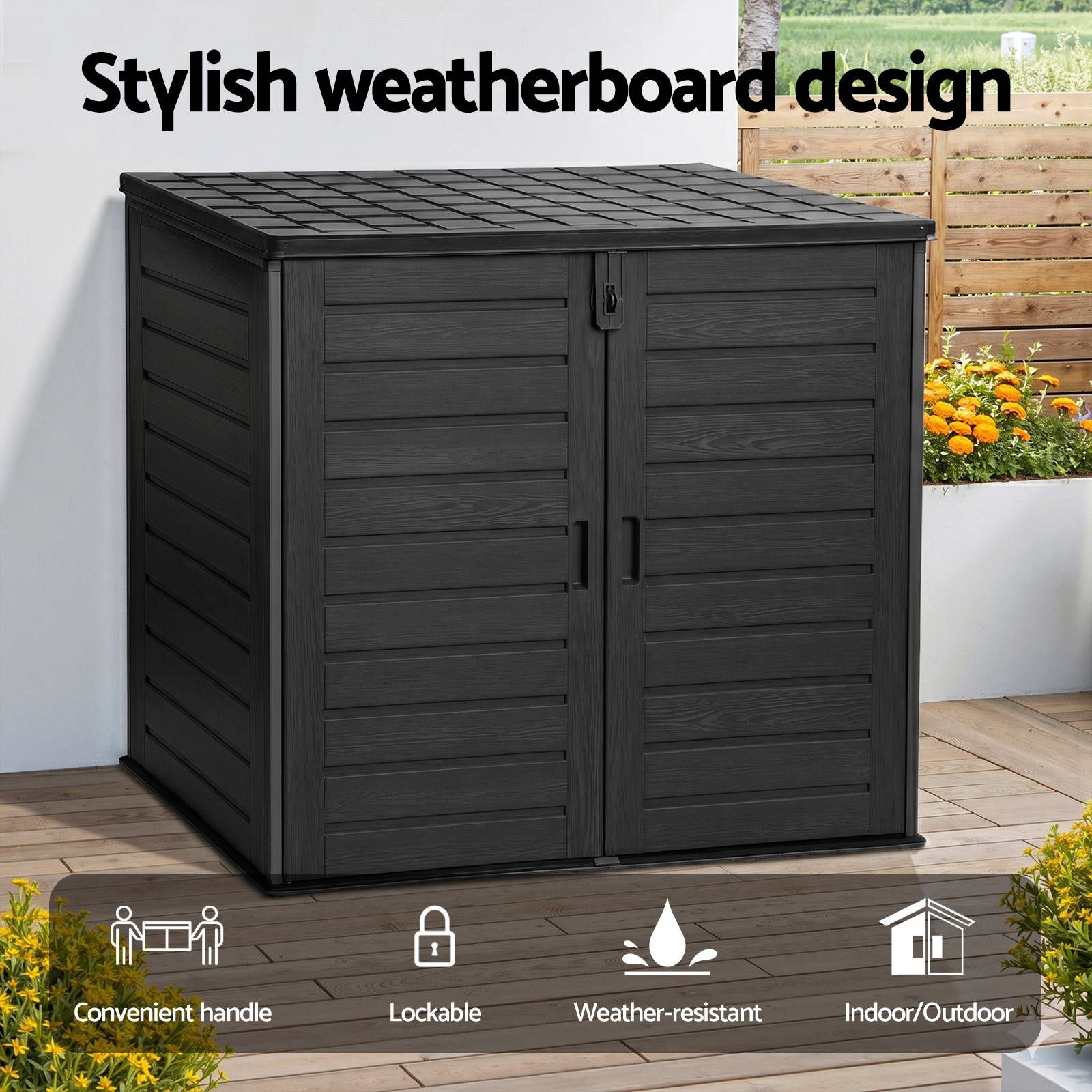 Outdoor Storage Box 1170L Container Lockable Cabinet Tool Organizer Shed Black