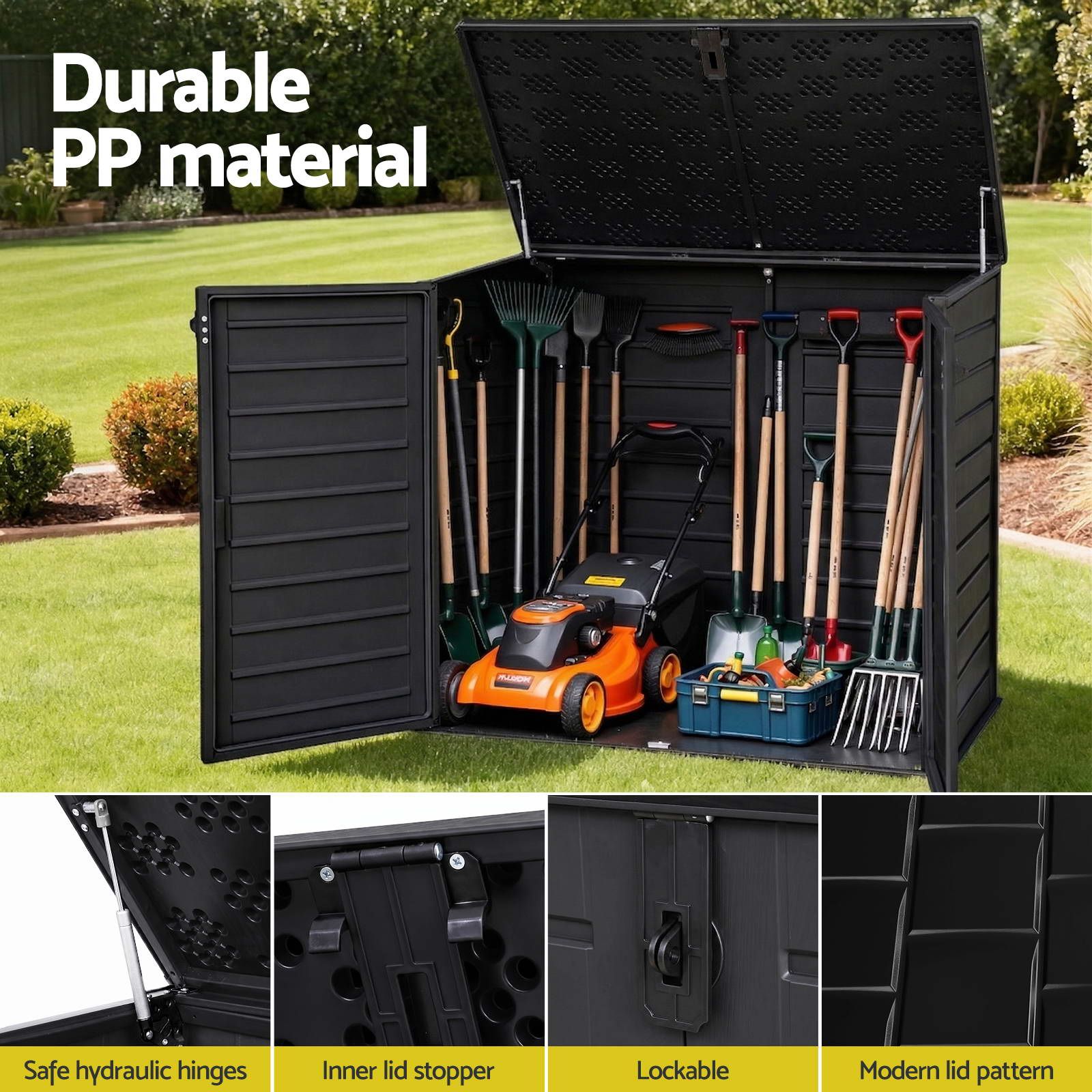 Outdoor Storage Box 1170L Container Lockable Cabinet Tool Organizer Shed Black