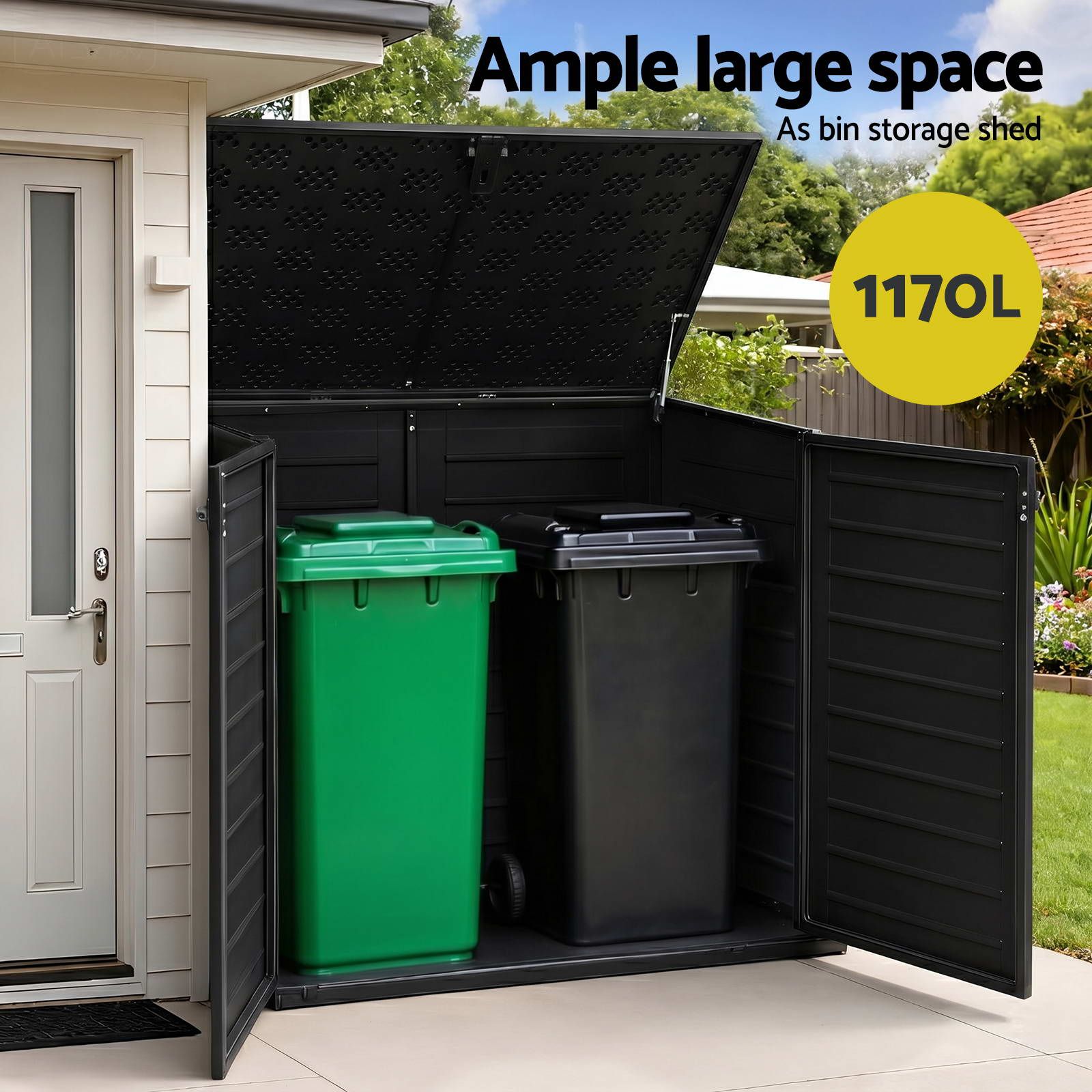 Outdoor Storage Box 1170L Container Lockable Cabinet Tool Organizer Shed Black