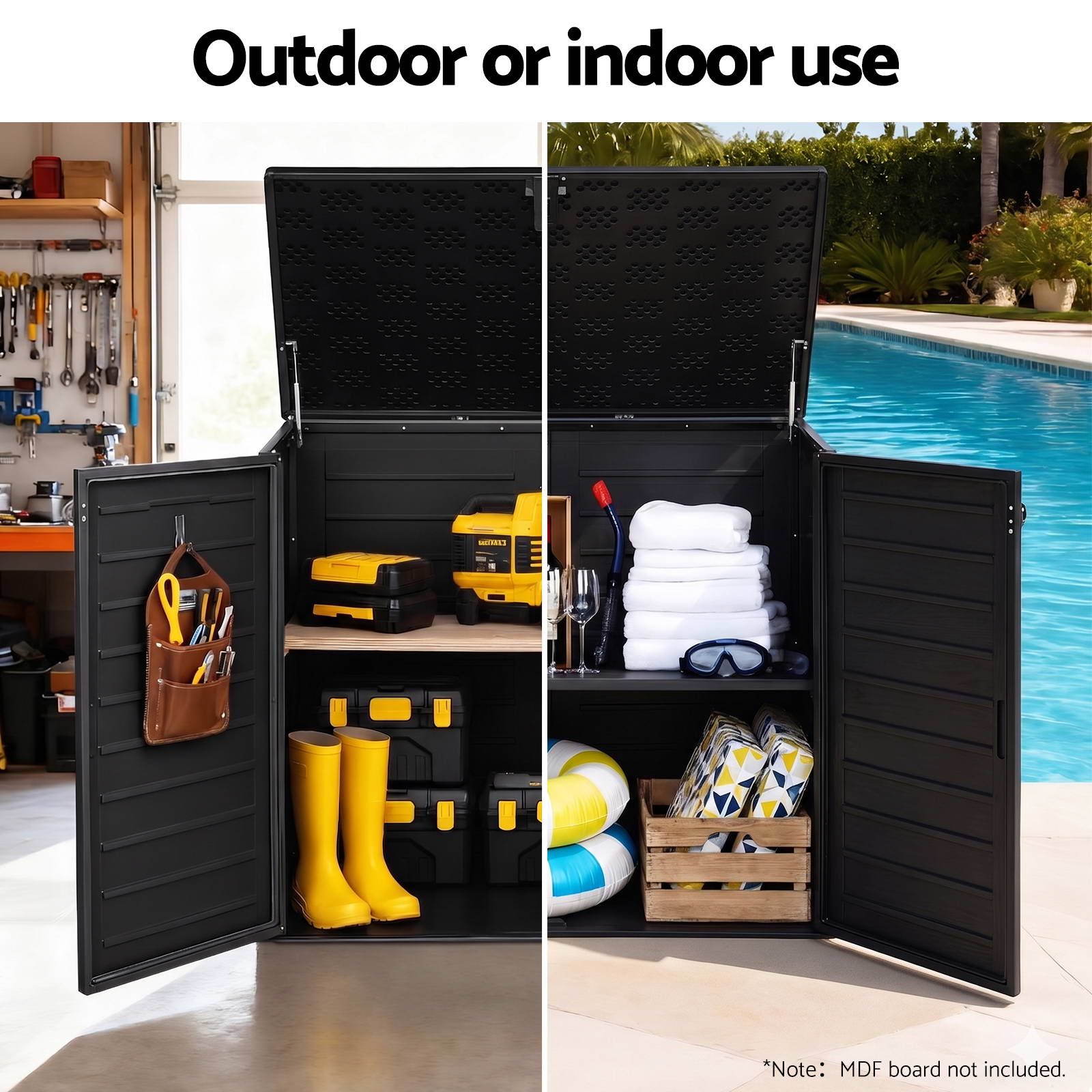 Outdoor Storage Box 1170L Container Lockable Cabinet Tool Organizer Shed Black
