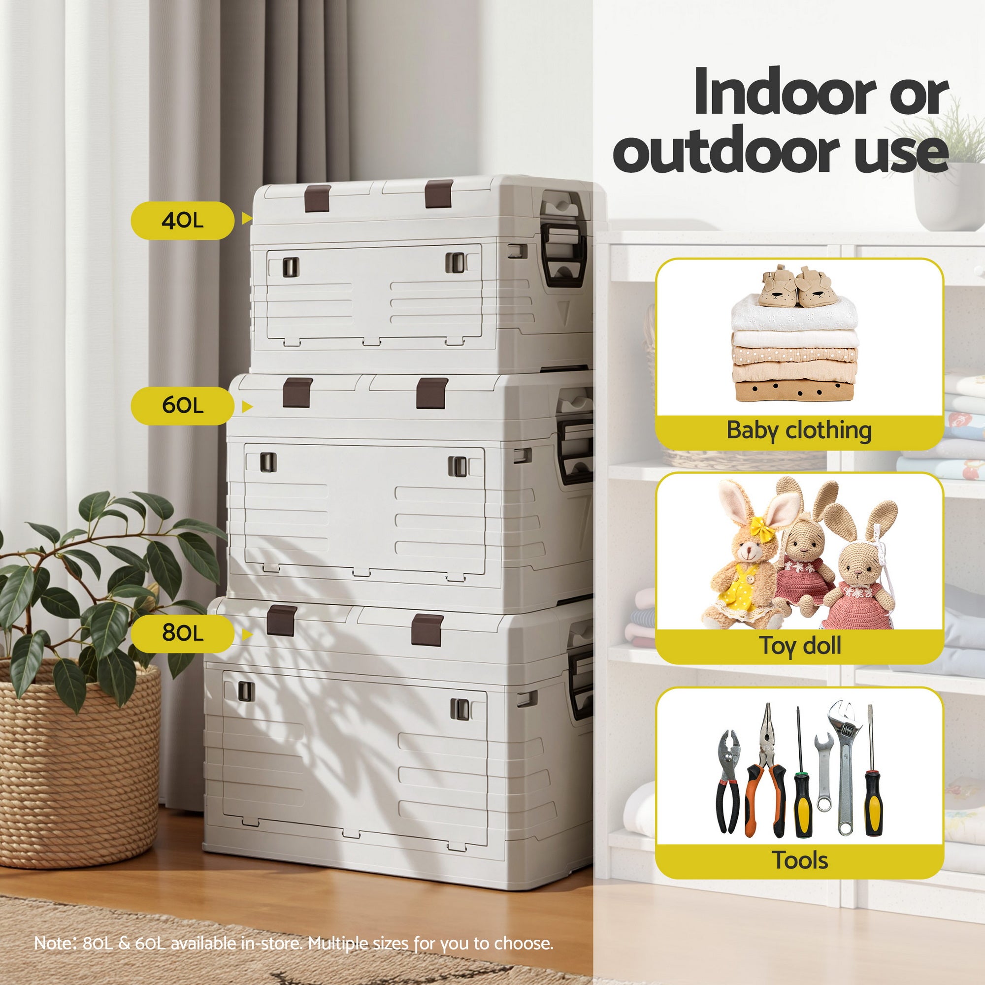 40L Outdoor Foldable Storage Box Collapsible Organizer Bin - Beige