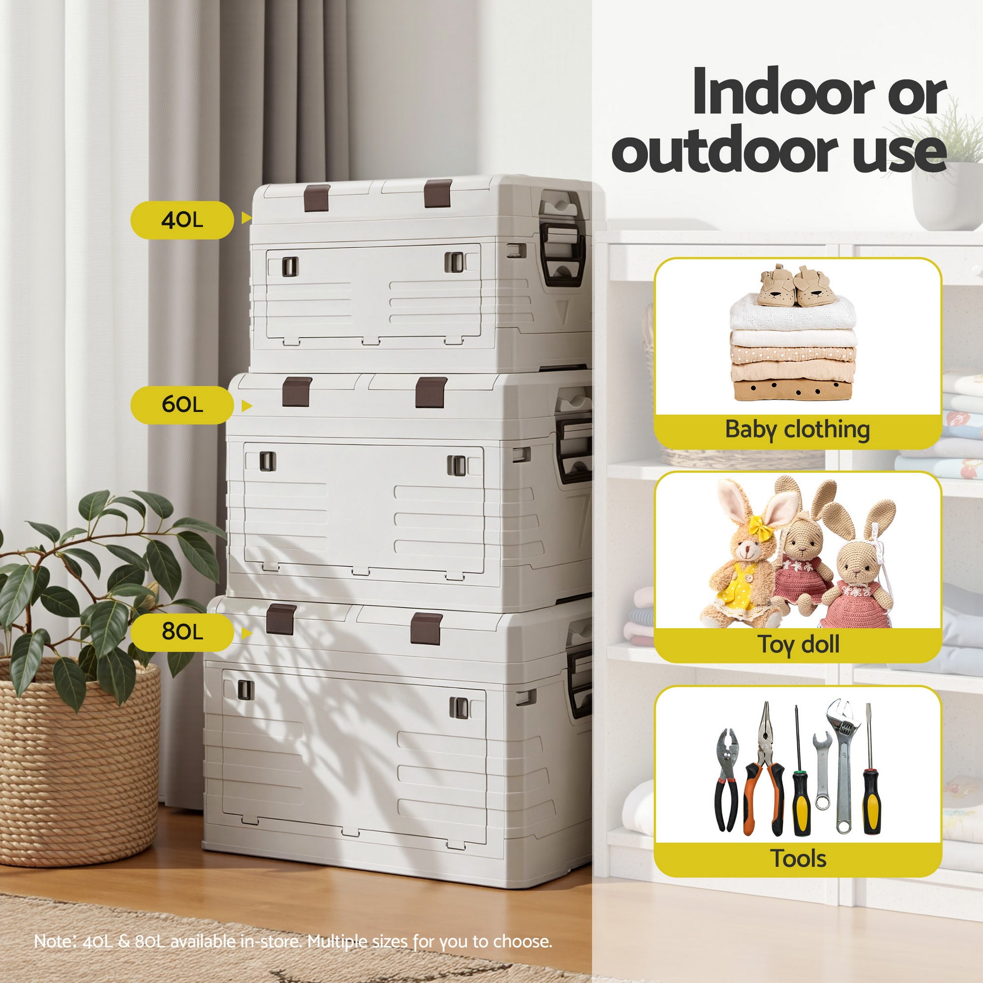 60L Outdoor Foldable Storage Box Collapsible Organizer - Beige
