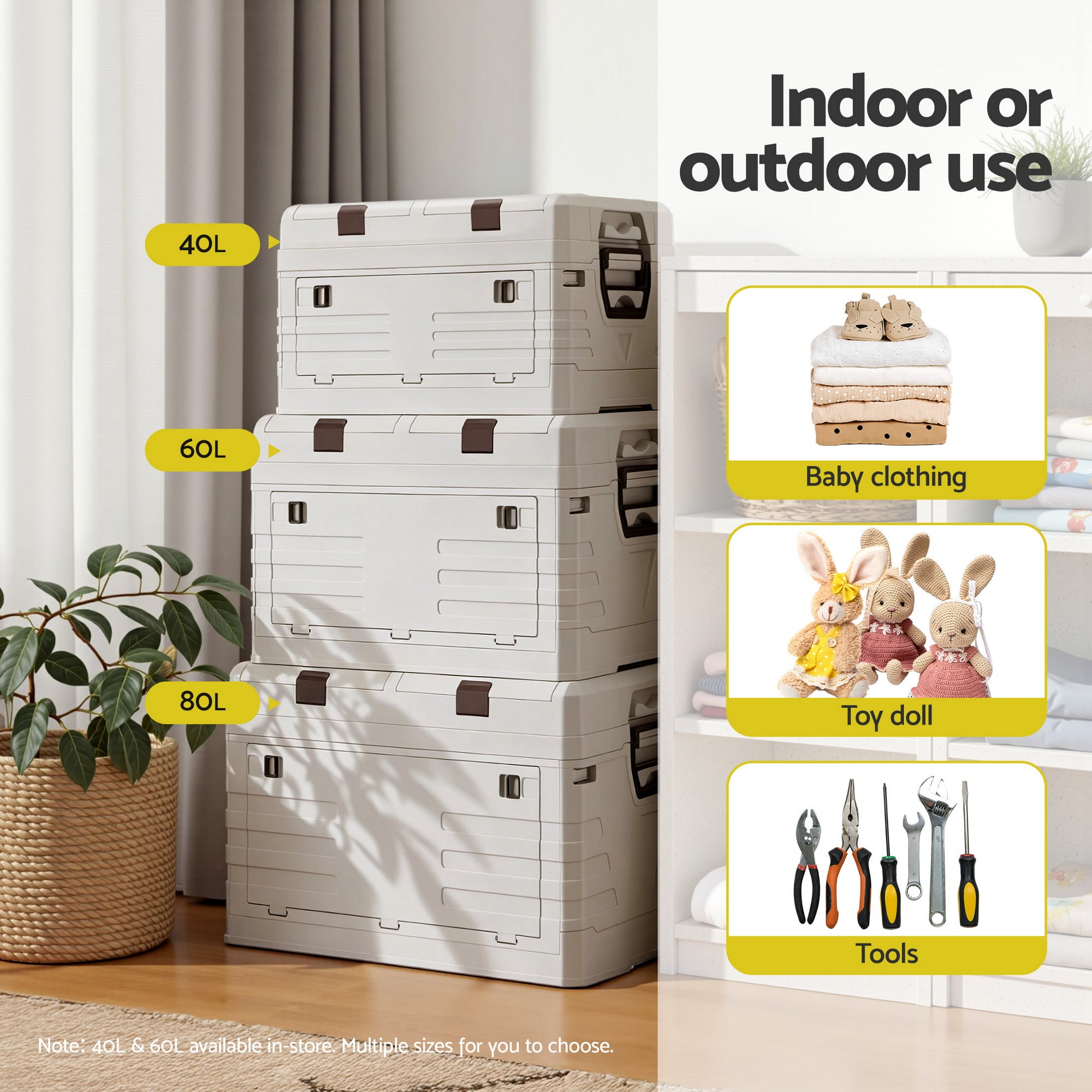 80L Outdoor Foldable Collapsible Storage Box Organizer - Beige