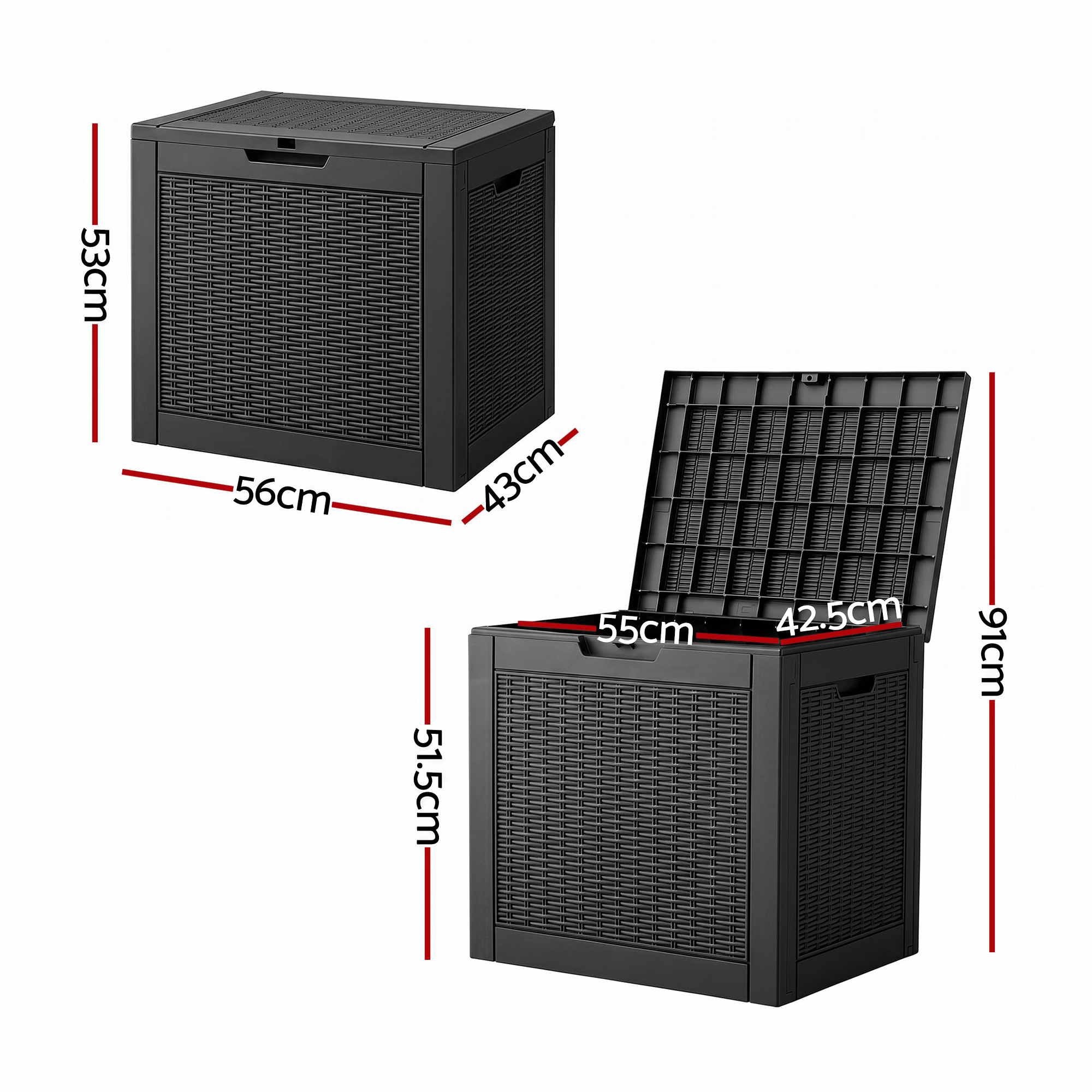 Outdoor Storage Box 118L Container Lockable Garden Toy Tool Rattan-Texture Black