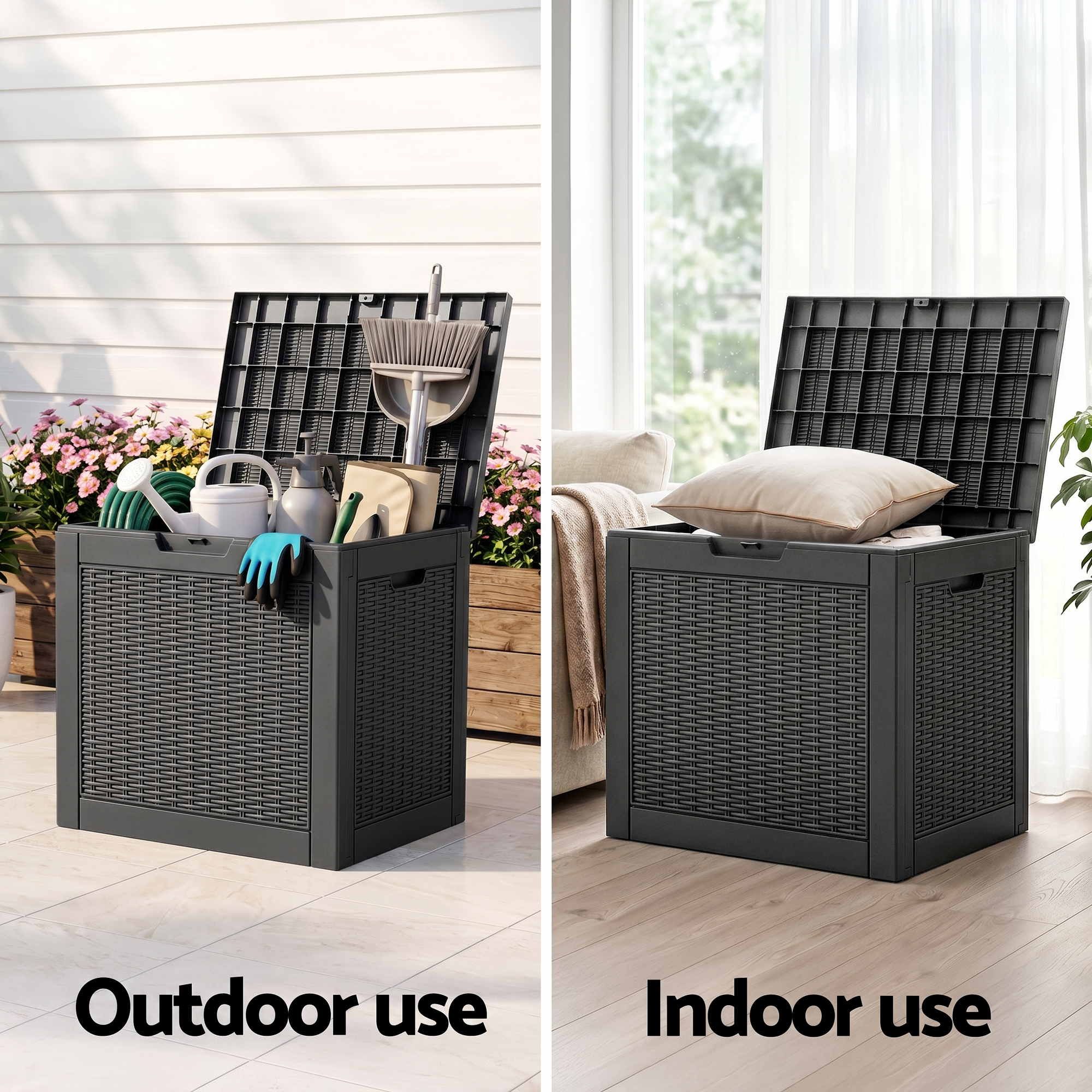 Outdoor Storage Box 118L Container Lockable Garden Toy Tool Rattan-Texture Black