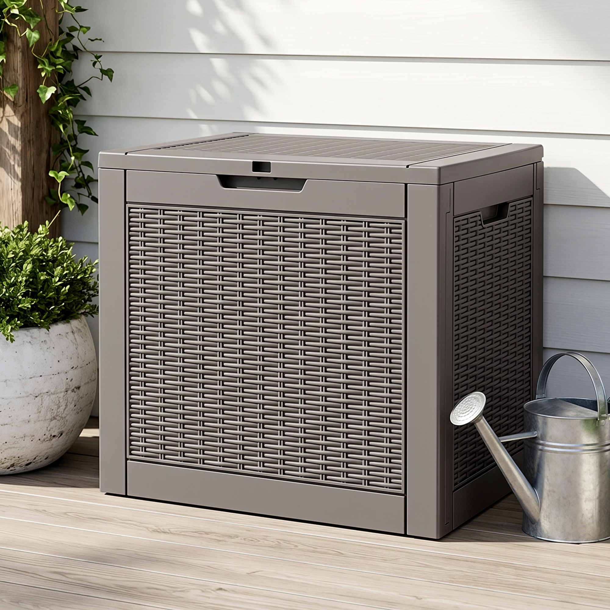 Outdoor Storage Box 118L Container Lockable Garden Toy Tool Rattan-Texture Brown