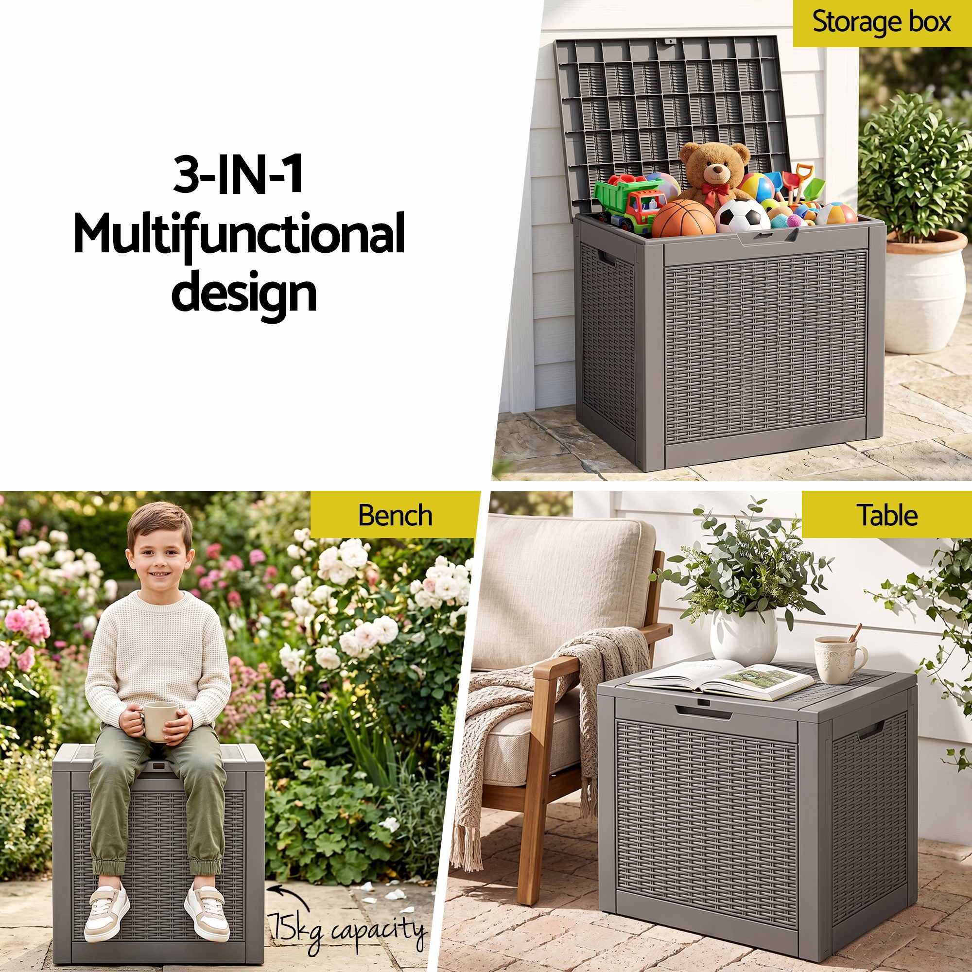 Outdoor Storage Box 118L Container Lockable Garden Toy Tool Rattan-Texture Brown